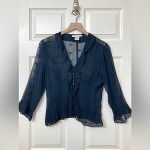 Vintage Free People Sheer Black Floral Top Medium Whimsigoth Y2K Renaissance 90s